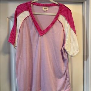 BiBi Hot Pink Trim V-Neck Top